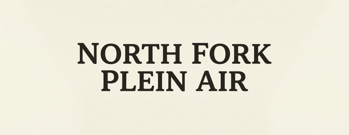 A basic promotional graphic for the 1st Annual North Fork Plein Air event. The image has a textured, off-white background resembling art paper. Centered on the image are only the words "NORTH FORK PLEIN AIR" in a clear, bold, dark serif font. The text is stacked, with "NORTH FORK" on the top line and "PLEIN AIR" directly beneath it, with balanced spacing. The image is minimal and clear, with no logos, dates, or decorative elements.