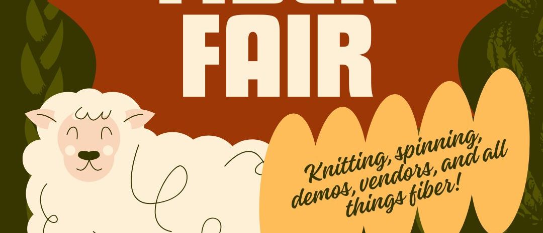 Flyer for the 4th Annual North Fork Valley Fiber Fair. Features a cute illustrated sheep on a green background. Saturday, May 9th, 10am-4pm at The Creamery Arts Center Park.