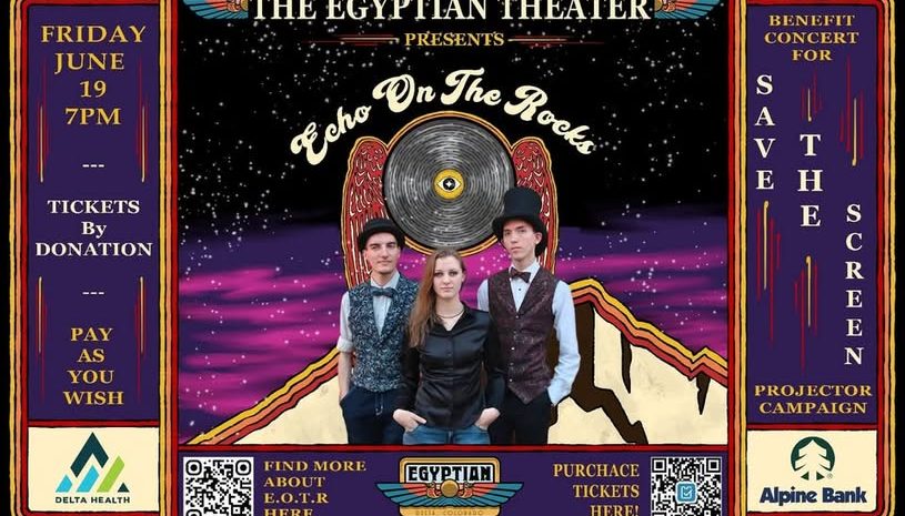 Promotional Flier for Echo on the Rocks Fundraiser concert at the Egyptian Theater