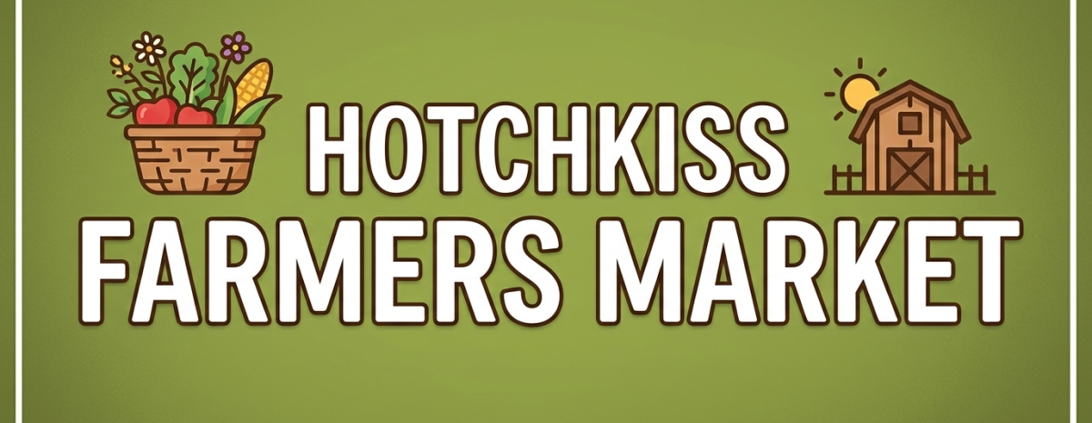 Hotchkiss Farmers Market with a barn and a fruit basket graphics