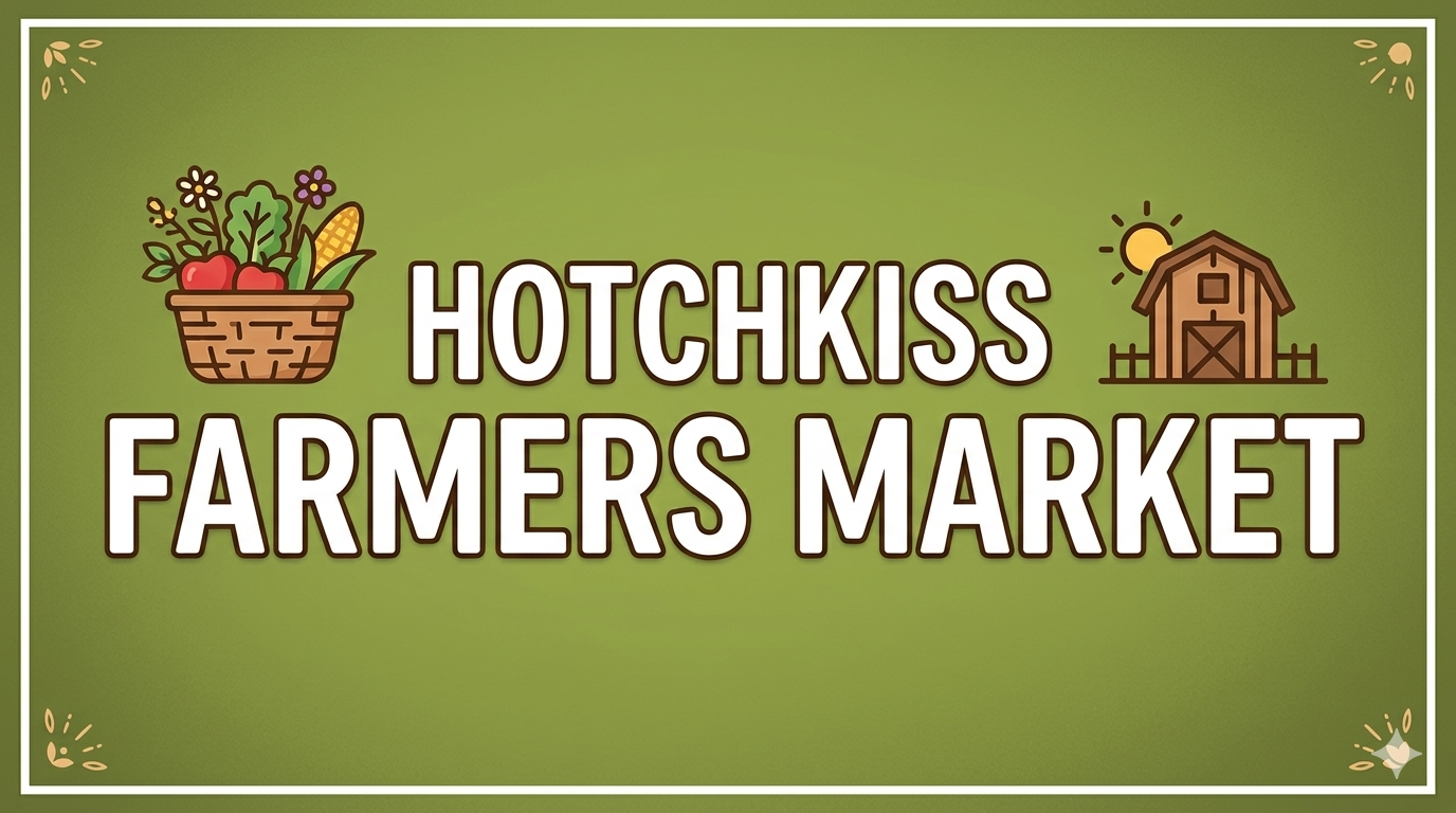 Hotchkiss Farmers Market with a barn and a fruit basket graphics